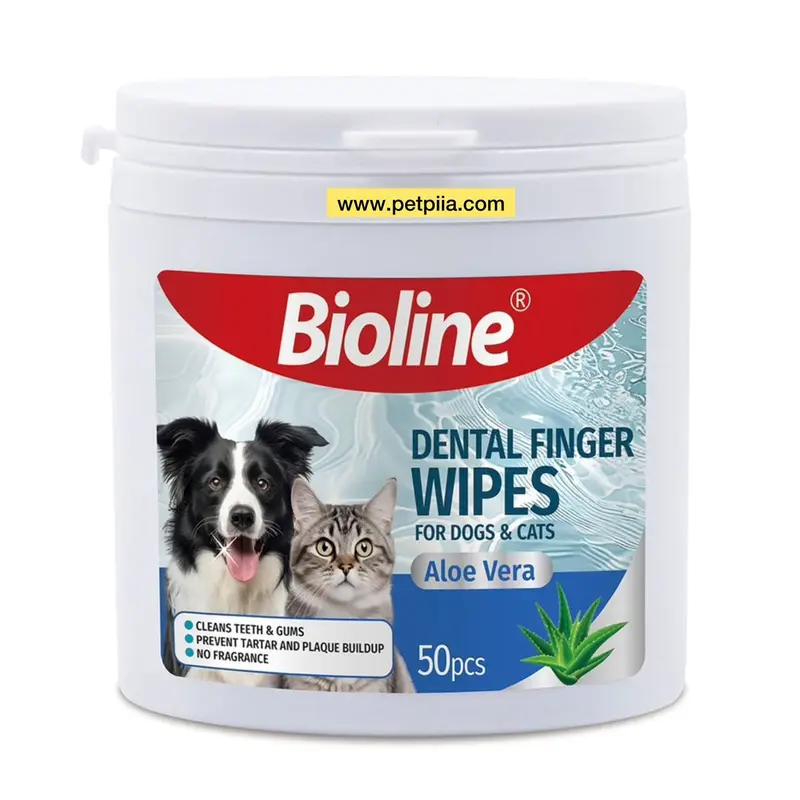 د انگشتی تمیزکننده دندان سگ و گربه بایولاین – بسته ۵۰ عددی | Bioline Dental Finger Wipes for Dogs and Cats