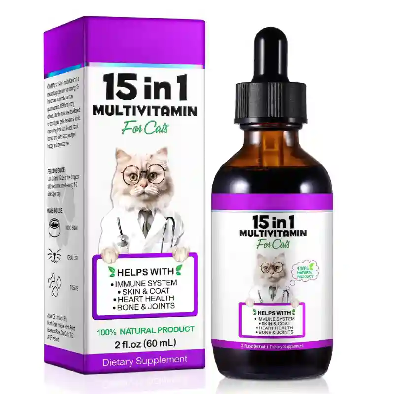 قطره مولتی‌ویتامین 15 در 1 اویمال 60 میل برای تقویت ایمنی و سلامت گربه