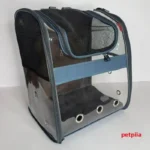 کوله حمل گربه پارک‌شو طلقی شفاف رنگ طوسی با طراحی توری و دسترسی چندگانه