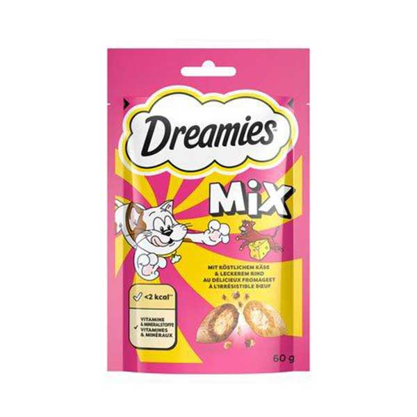 تشویقی گربه دریمیز با طعم پنیر و گوشت گاو ۶۰ گرمی Dreamies Cheese & Beef Cat Treat