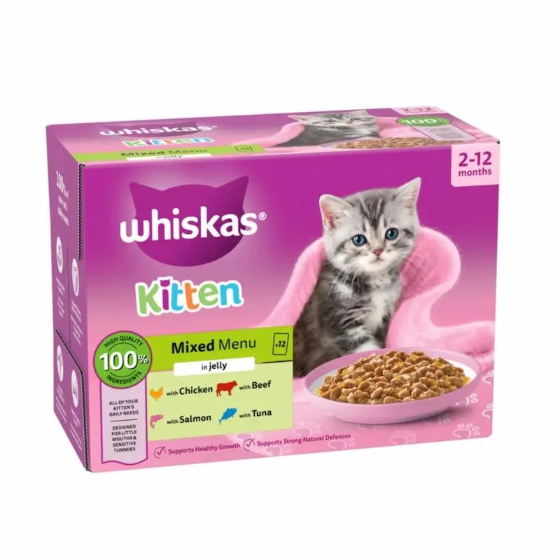 پوچ بچه گربه ویسکاس (Whiskas Kitten) میکس در ژله ۱۲×۸۵ گرم