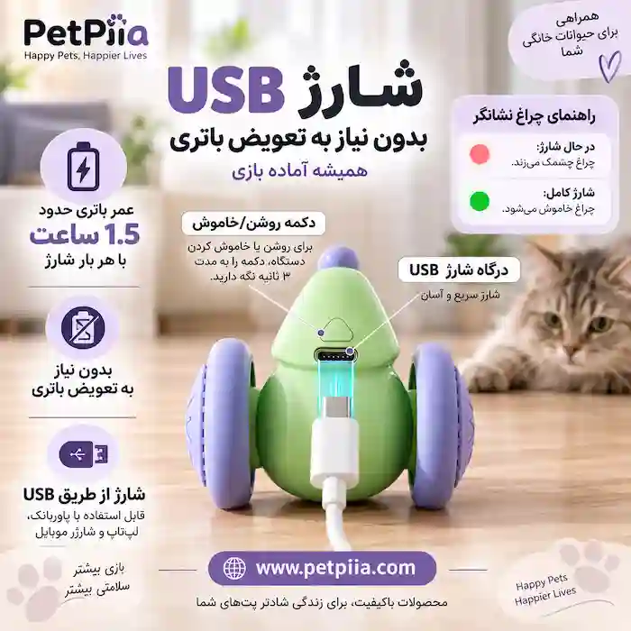 اسباب بازی موش هوشمند شارژی گربه با چراغ LED رنگی